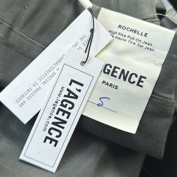 BNwT L'AGENCE Paris Rochelle Jeans Small Green High Rise Faux Leather Leggings - Picture 2 of 5